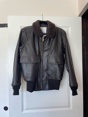 Navy G-1 Flight Jacket Military Brown Leather Bomber Jacket Fur Collar Size 38R